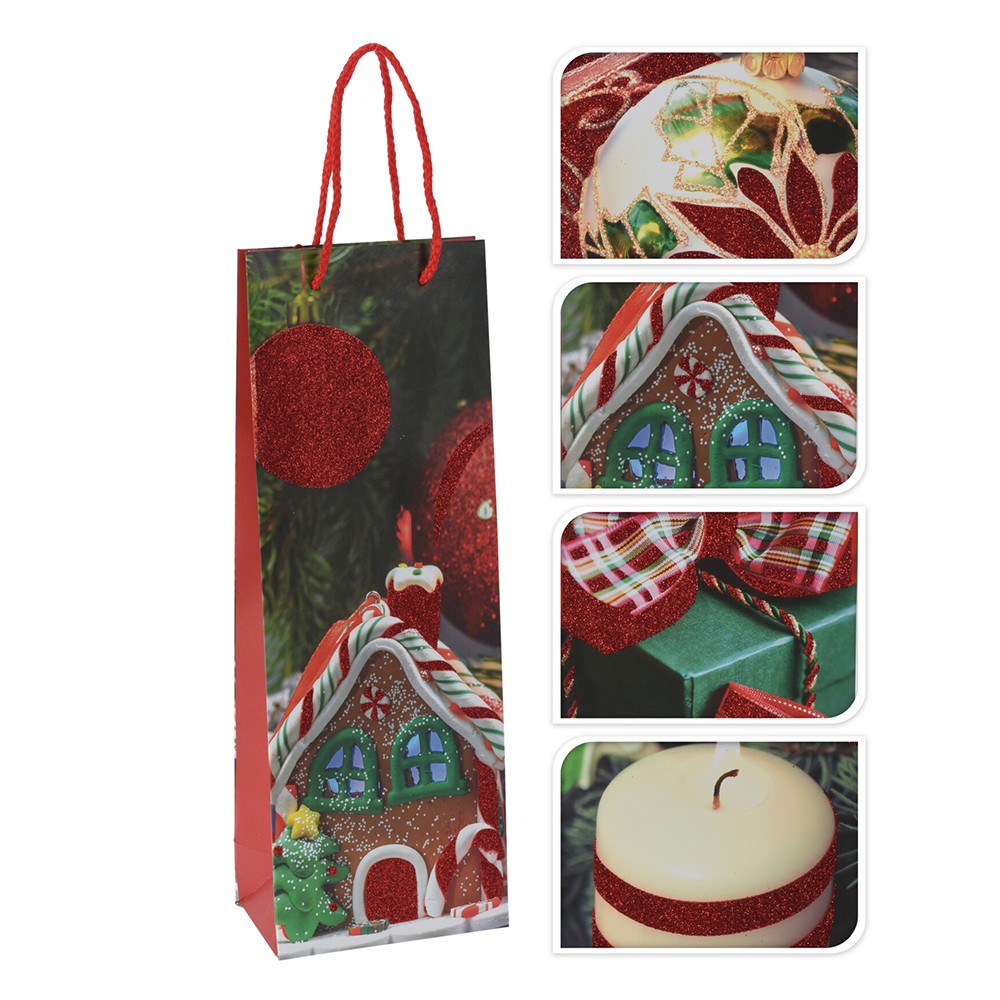 SAC CADEAU BOUTEILLE D CORATION NO L 36CM ROUGE