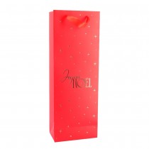 SAC CADEAU BOUTEILLE JOYEUX NOËL 14X39X8CM ROUGE