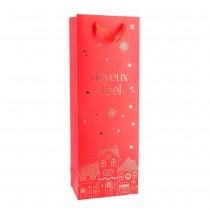 SAC CADEAU BOUTEILLE VILLAGE NOËL 14X39X8CM ROUGE