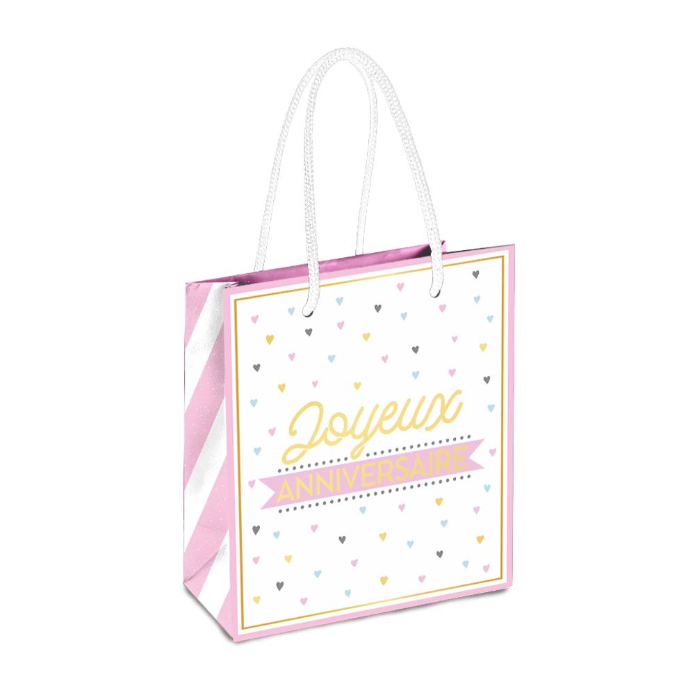 SAC CADEAU CARTON ANNIVERSAIRE C?'UR 26X13X32CM