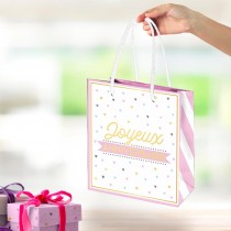 SAC CADEAU CARTON ANNIVERSAIRE C?\'UR 26X13X32CM