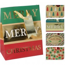 SAC CADEAU CARTON MERRY CHRISTMAS 23X18X10CM