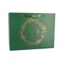 SAC CADEAU ESPRIT NOËL 26X33X13.5CM VERT ANGLAIS