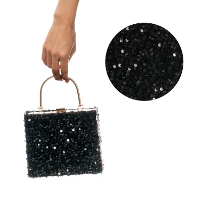 SAC VELOURS SEQUIN 18X4.5X25CM NOIR