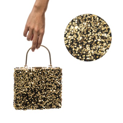 SAC VELOURS SEQUIN OR 18X4.5X25CM NOIR