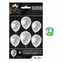 SACHET 6 BALLONS CONFETTIS BLANC