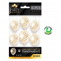 SACHET 6 BALLONS CONFETTIS DORE