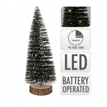 SAPIN DE NOËL NEIGE LED SOCLE BOIS 30CM VERT