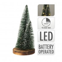 SAPIN DE NOËL NEIGE LED SOCLE BOIS 30CM VERT