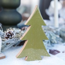 SAPIN DÉCO BOIS PAILLETTES ARGENT 12X18X2CM VERT