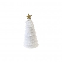 SAPIN FRANGES ÉTOILE OR PAILLETÉ 17X7.5CM BLANC