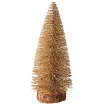 SAPIN NEIGE MÉTAL BASE RONDIN ÉCORCE 25CM OR