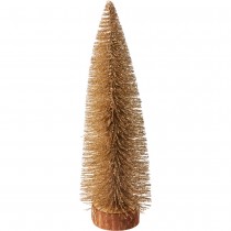 SAPIN NEIGE MÉTAL BASE RONDIN ÉCORCE 35CM OR