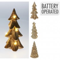 SAPIN POLYSTONE DÉCO LED CHAUD PILE 15.5CM OR