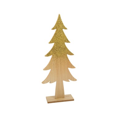 SAPIN SOCLE BOIS PAILLETÉ OR 47.5X20X7CM NATURE