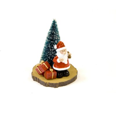 SCÈNE NOËL CADEAUX SOCLE RONDIN BOIS 10.5X8X8CM