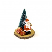 SCÈNE NOËL CADEAUX SOCLE RONDIN BOIS 10.5X8X8CM