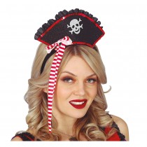 SERRE-TÊTE CHAPEAU PIRATE DENTELLE NOIR ADULTE