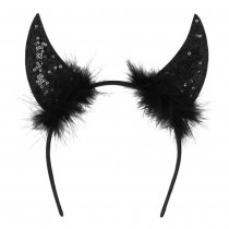 SERRE-TÊTE CORNES DIABLE SEQUIN PLUME NOIR ADULTE