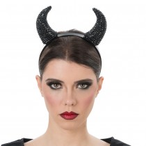 SERRE-TÊTE CORNES DIABLE STRASS NOIR ADULTE