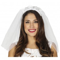 SERRE-TÊTE VOILE DE MARIÉE ROSES TISSU BLANC FEMME