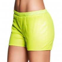 SHORT STRETCH ANNÉES 80 SEQUINS JAUNE FLUO FEMME