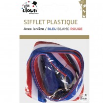 SIFFLET PLASTIQUE BLEU RUBAN TRICOLORE FRANCE