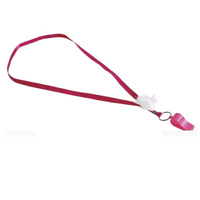 SIFFLET RUBAN PLUME BLANC PVC ROSE