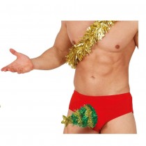 SLIP HUMORISTIQUE ROUGE SAPIN NOËL DÉCORÉ HOMME