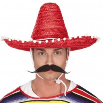 SOMBRERO CHAPEAU DE PAILLE MEXICAIN 45CM ROUGE