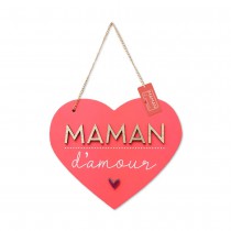 SUSPENSION BOIS MAMAN AMOUR 16.3X14.3CM ROUGE