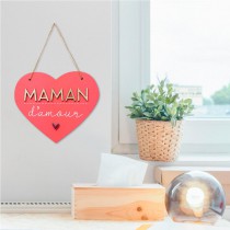 SUSPENSION BOIS MAMAN AMOUR 16.3X14.3CM ROUGE