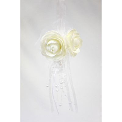 SUSPENSION BOULE ROSE PERLES BLC 44X11CM