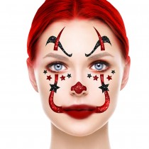 TATOUAGES ÉPHÉMÈRES VISAGE PAILLETÉ CLOWN 20CM