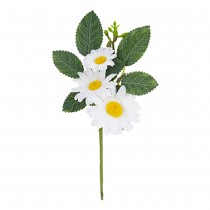 TIGE MARGUERITE FEUILLE ARTIFICIELLE 15CM BLANC