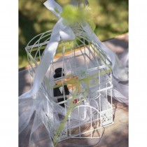 TIRELIRE CAGE OISEAU CARRÉE 18X34CM BLANC