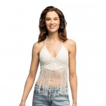 TOP BOHÈME BLANC CROCHETÉ À FRANGES FEMME
