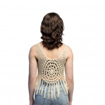 TOP BOHÈME SOLEIL BEIGE CROCHETÉ À FRANGES FEMME