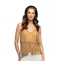 TOP BOHÈME SUÉDINE CAMEL À FRANGES HIPPIE FEMME