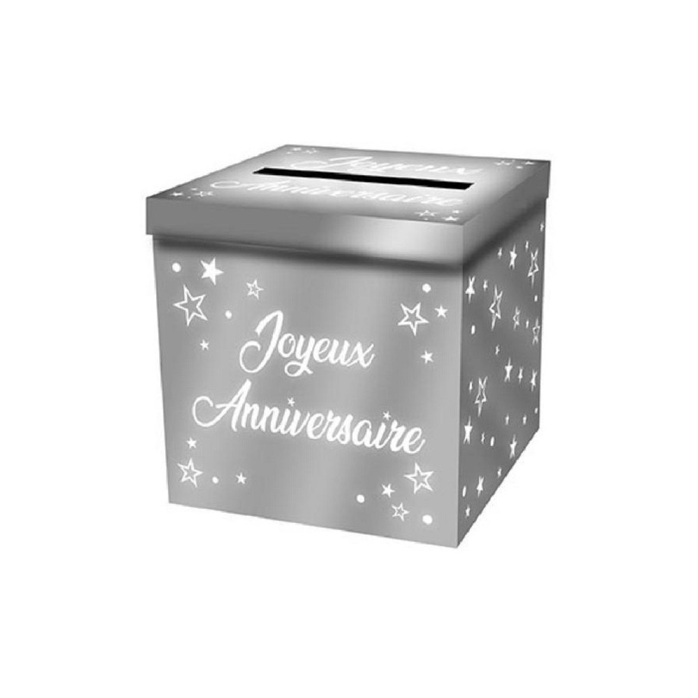 URNE ANNIVERSAIRE CARTON 20CM ARGENT MÉTAL