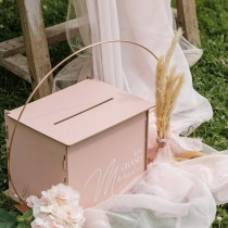 URNE BOIS UN GRAND MERCI 30X23.5X23,5CM ROSE