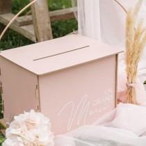 URNE BOIS UN GRAND MERCI 30X23.5X23,5CM ROSE
