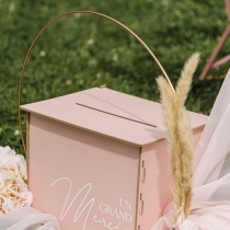URNE BOIS UN GRAND MERCI 30X23.5X23,5CM ROSE