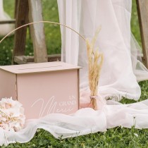 URNE BOIS UN GRAND MERCI 30X23.5X23,5CM ROSE