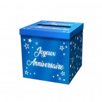 URNE CARTON ANNIVERSAIRE 20CM BLEU MÉTAL