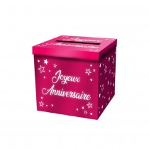 URNE CARTON ANNIVERSAIRE 20CM FUCHSIA MÉTAL 