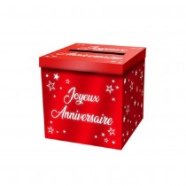 URNE CARTON ANNIVERSAIRE 20CM ROUGE MÉTAL