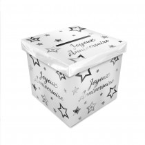 URNE CARTON ANNIVERSAIRE PARTY CHIC 20CM BLANC