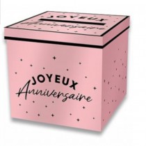 URNE CARTON CAGNOTTE ANNIVERSAIRE 20CM ROSE