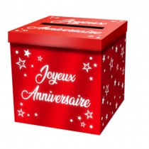 URNE CARTON CAGNOTTE ANNIVERSAIRE 20CM ROUGE